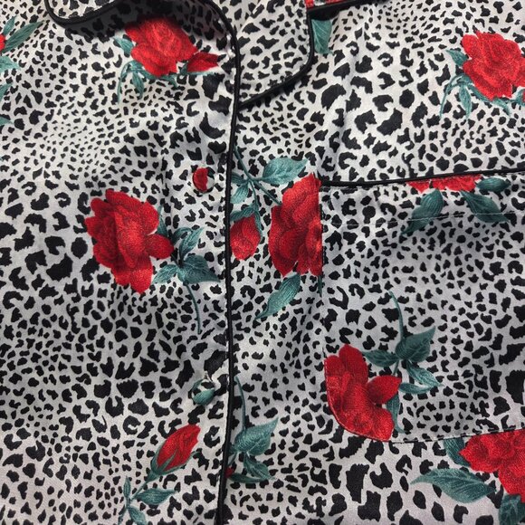 Sophia by Delicates Large Black Print Floral Animal Print Satin Button Nightgown - Picture 7 of 9